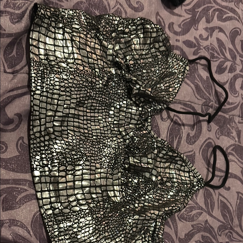 Silver Crocodile Print Crop Top
